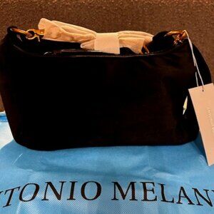 Antonio Melani Black Velvet Crescent Shoulder Bag with Dust bag